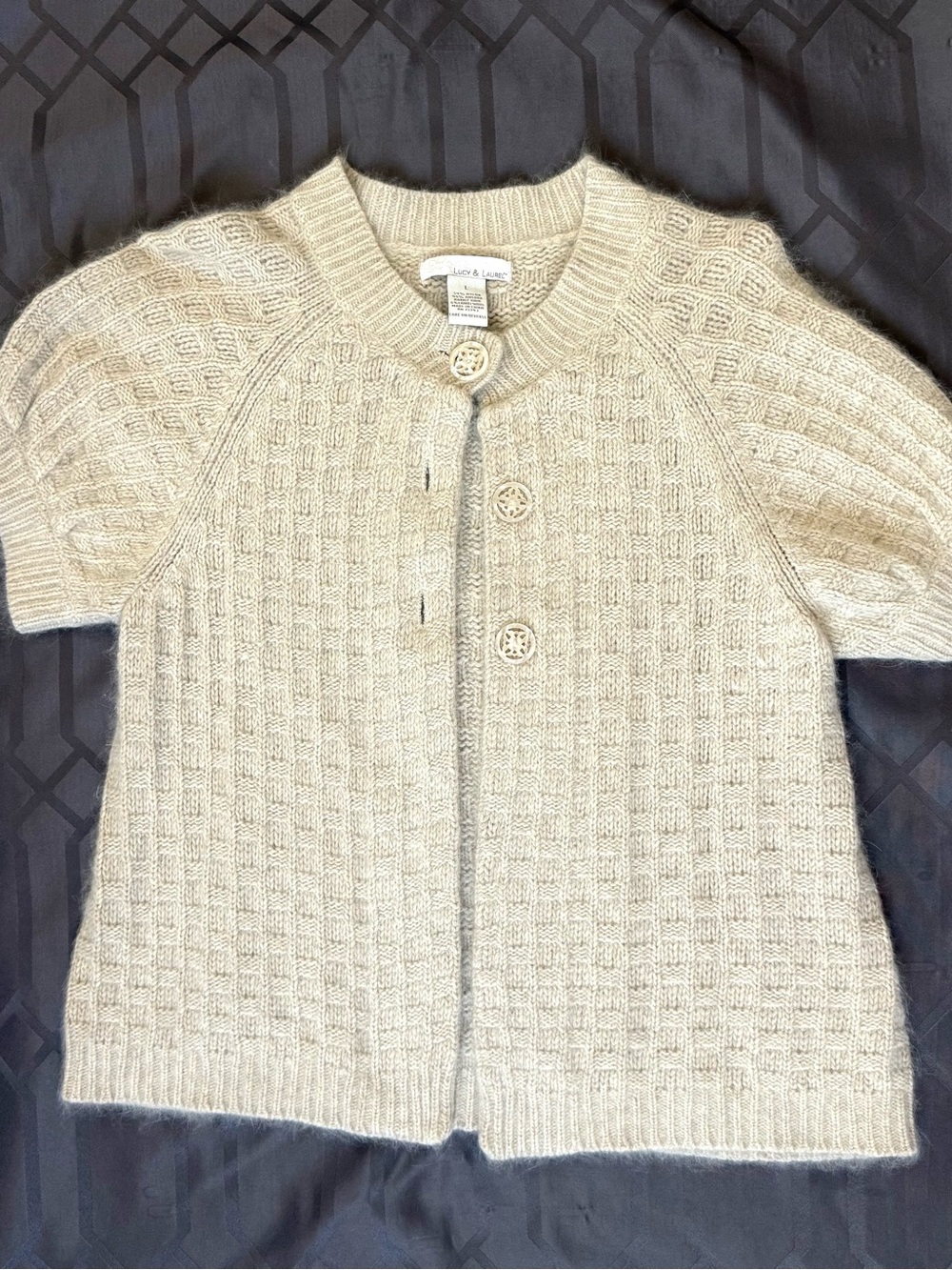 Lucy & Laurel Cream Short-Sleeve Knit Cardigan with Decorative Buttons